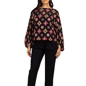 Trina Turk Black and Pink Geometric Blouse